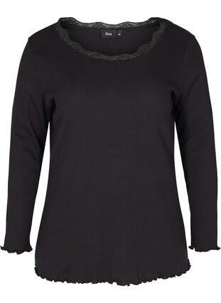Enganliegender Pullover mit Spitze, Black, Packshot image number 0