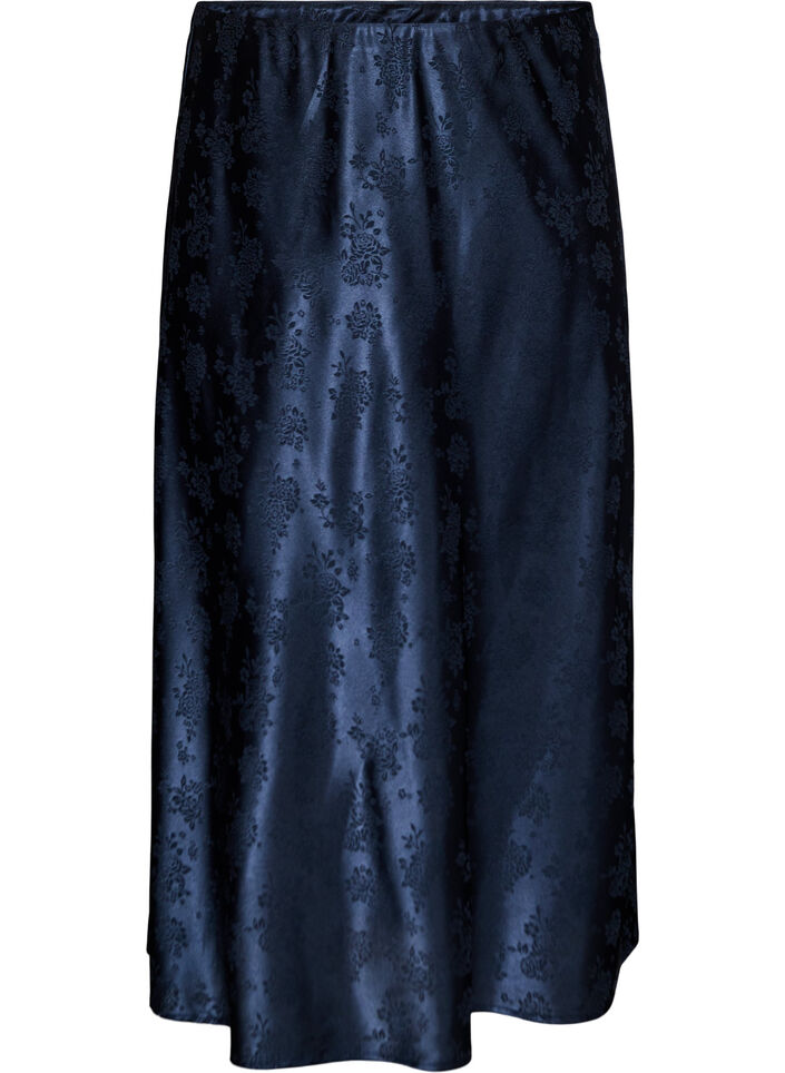 Rock aus Satin mit Ton-in-Ton-Blumenmuster, Blau, Packshot image number 0