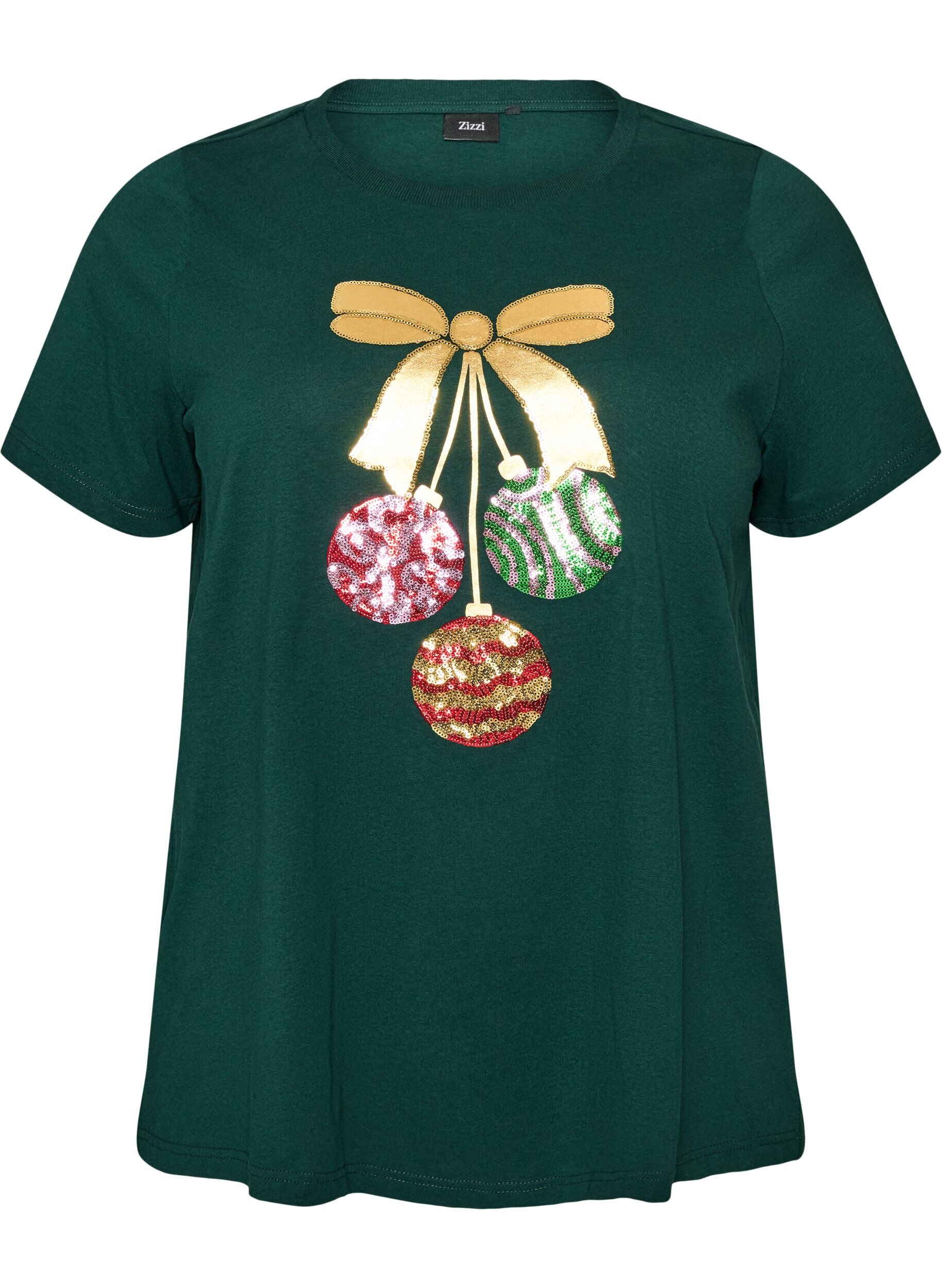 ZizziWeihnachts-T-Shirt aus Bio-Baumwolle, Gr&uuml;n, Packshot image number 0