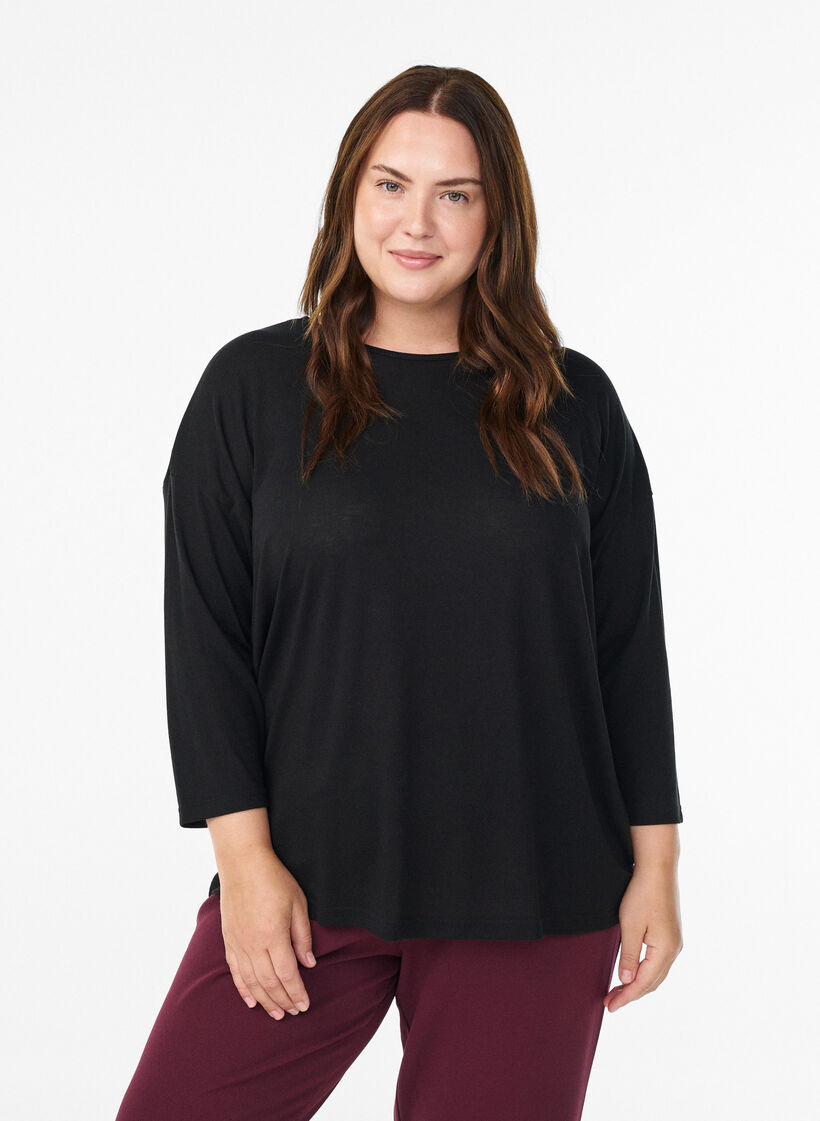 Bluse aus Jersey mit 3/4-&Auml;rmeln , Schwarz, Model image number 0