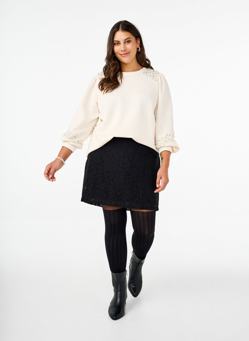 Sweatshirt mit Perlendetails, Buttercream, Model image number 3