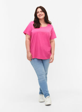 T-Shirt aus Baumwolle mit Textprint, Shocking Pink W. LOS, Model image number 2