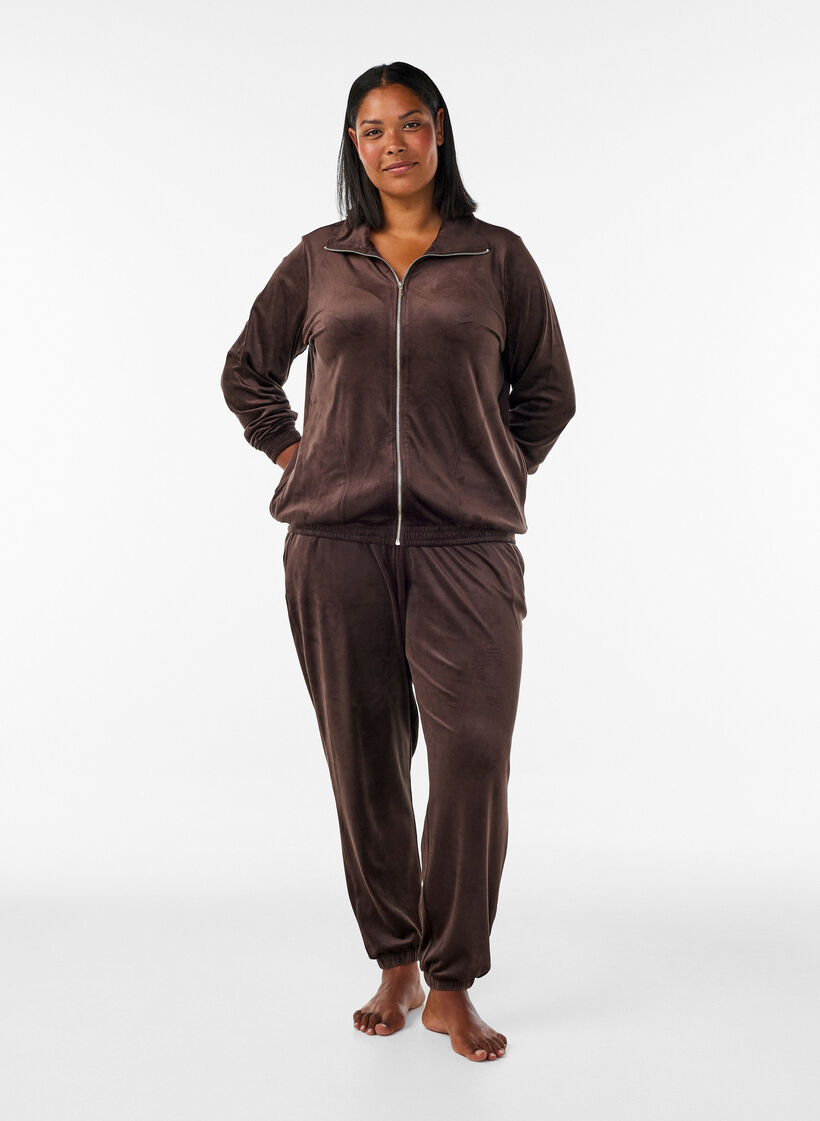 Weicher Cardigan aus Velours mit Rei&szlig;verschluss und hohem Kragen, Braun, Model image number 1