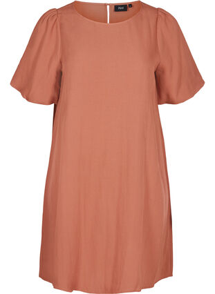 Kurzarm Kleid aus Viskose mit A-Linie, Copper Brown, Packshot image number 0