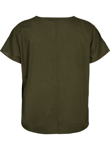 Kurzärmelige Bluse aus Baumwollmischung mit Leinen, Forest Night, Packshot image number 1