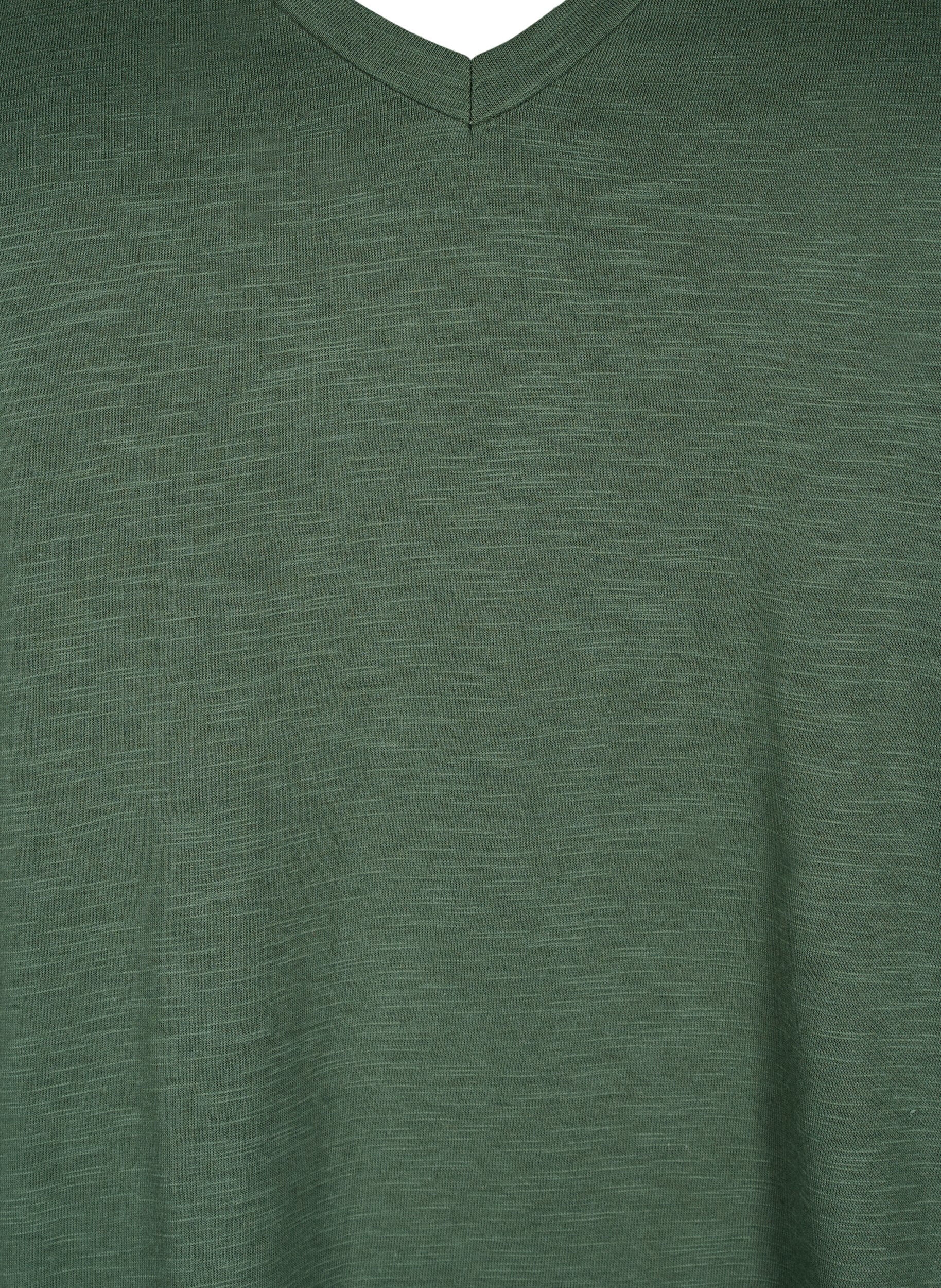 ZizziKurz&auml;rmeliges Basic T-Shirt mit V-Ausschnitt, Gr&uuml;n, Packshot image number 2