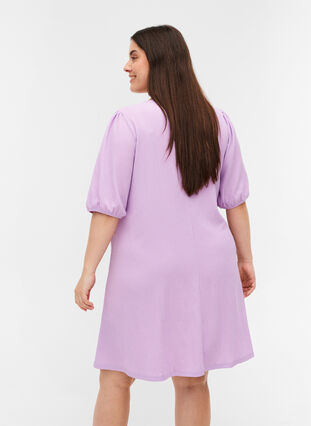 Kleid mit Puffärmeln und V-Ausschnitt, Purple Rose, Model image number 1