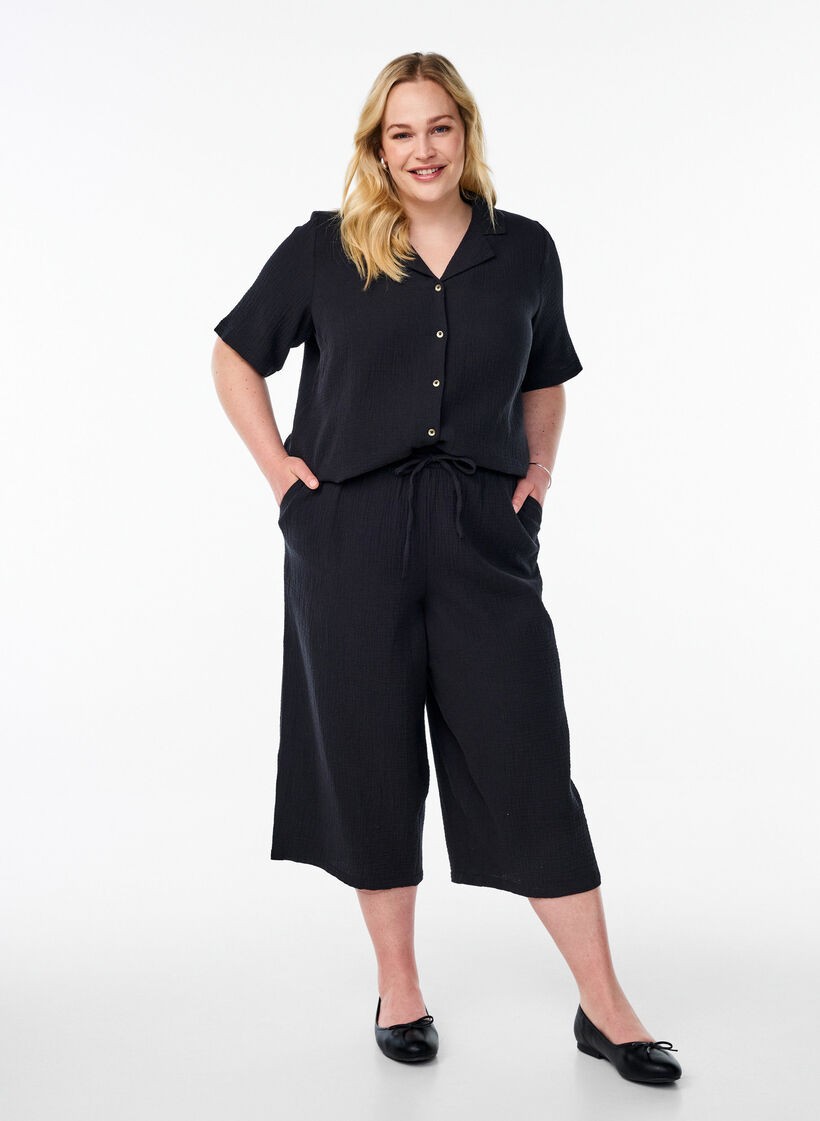 Culotte-Hosen mit hoher Taille, Schwarz, Model image number 0