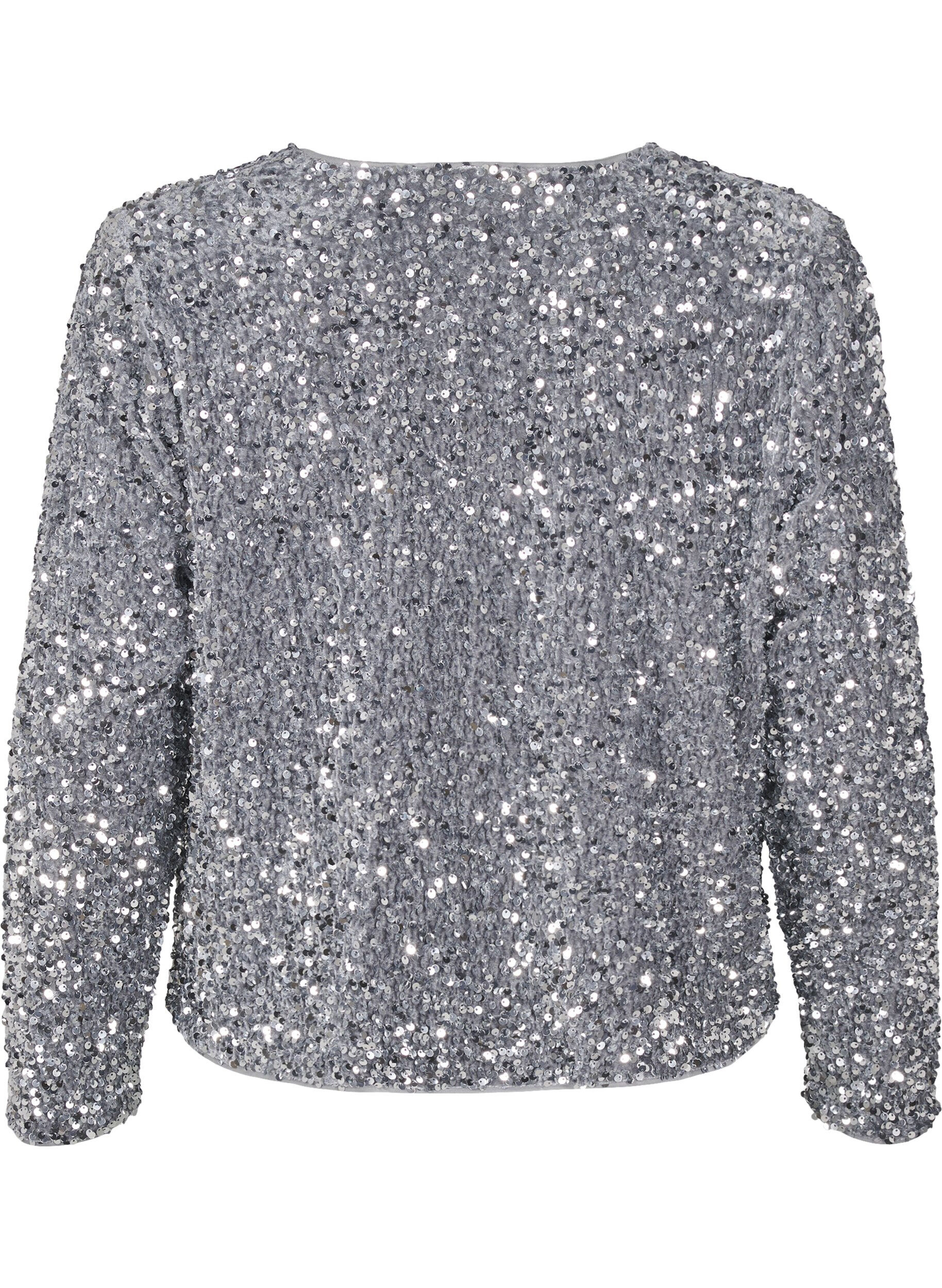 Zizzi Paillettenbluse mit Bindedetails, Silver, Packshot image number 1