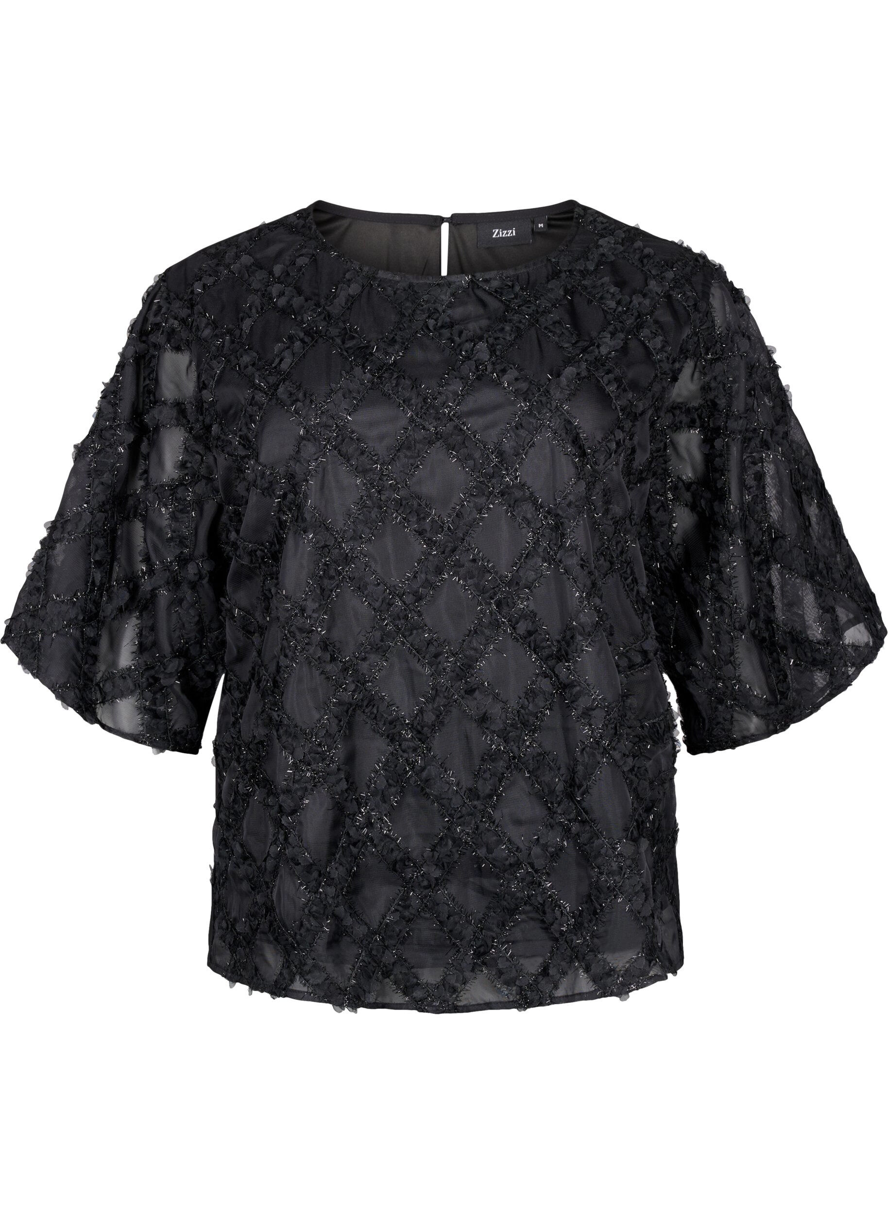 Zizzi Bluse mit Harlekinmuster, Black, Packshot image number 0