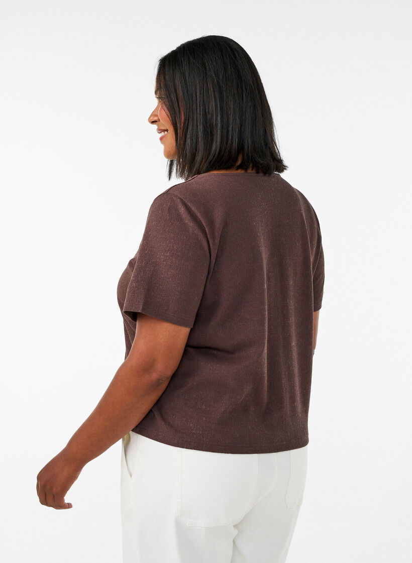 Strukturierte Bluse aus Baumwolle mit Knopfleiste, Braun, Model image number 2