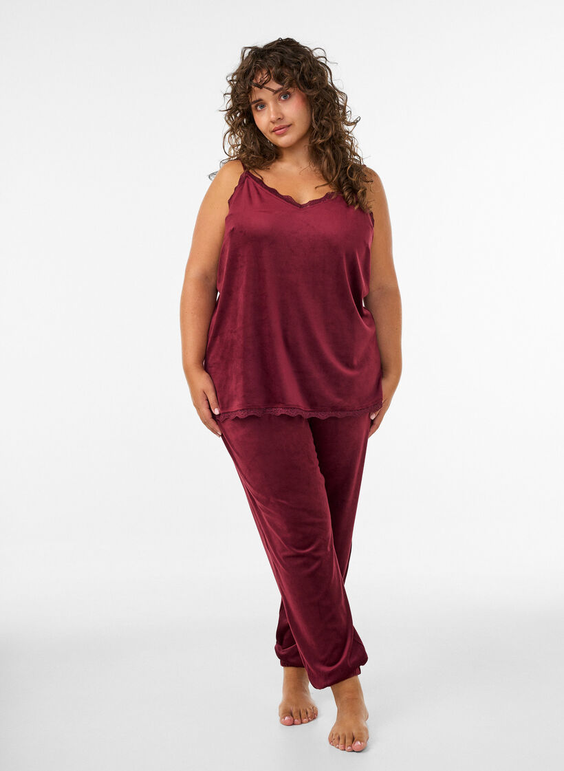 Lockere Hose aus Velours, Rot, Model image number 1