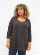 Bluse mit 3/4-Ärmeln und Streifenmuster, Dark Grey Melange, Model image number 0