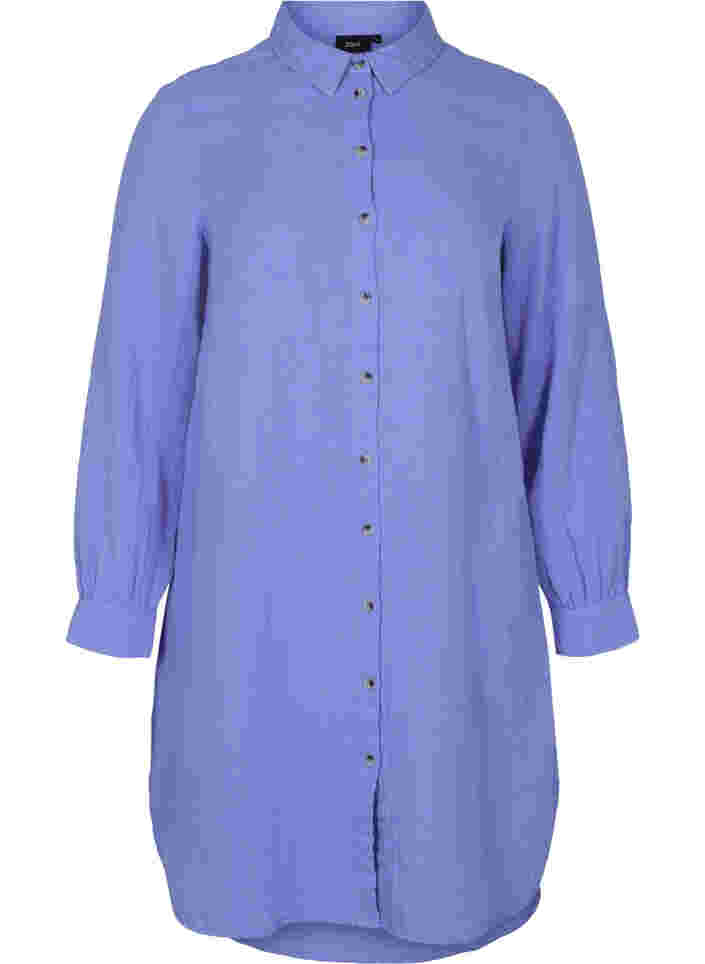 Lange Hemdbluse aus Baumwolle mit klassischem Kragen, Ultramarine, Packshot image number 0