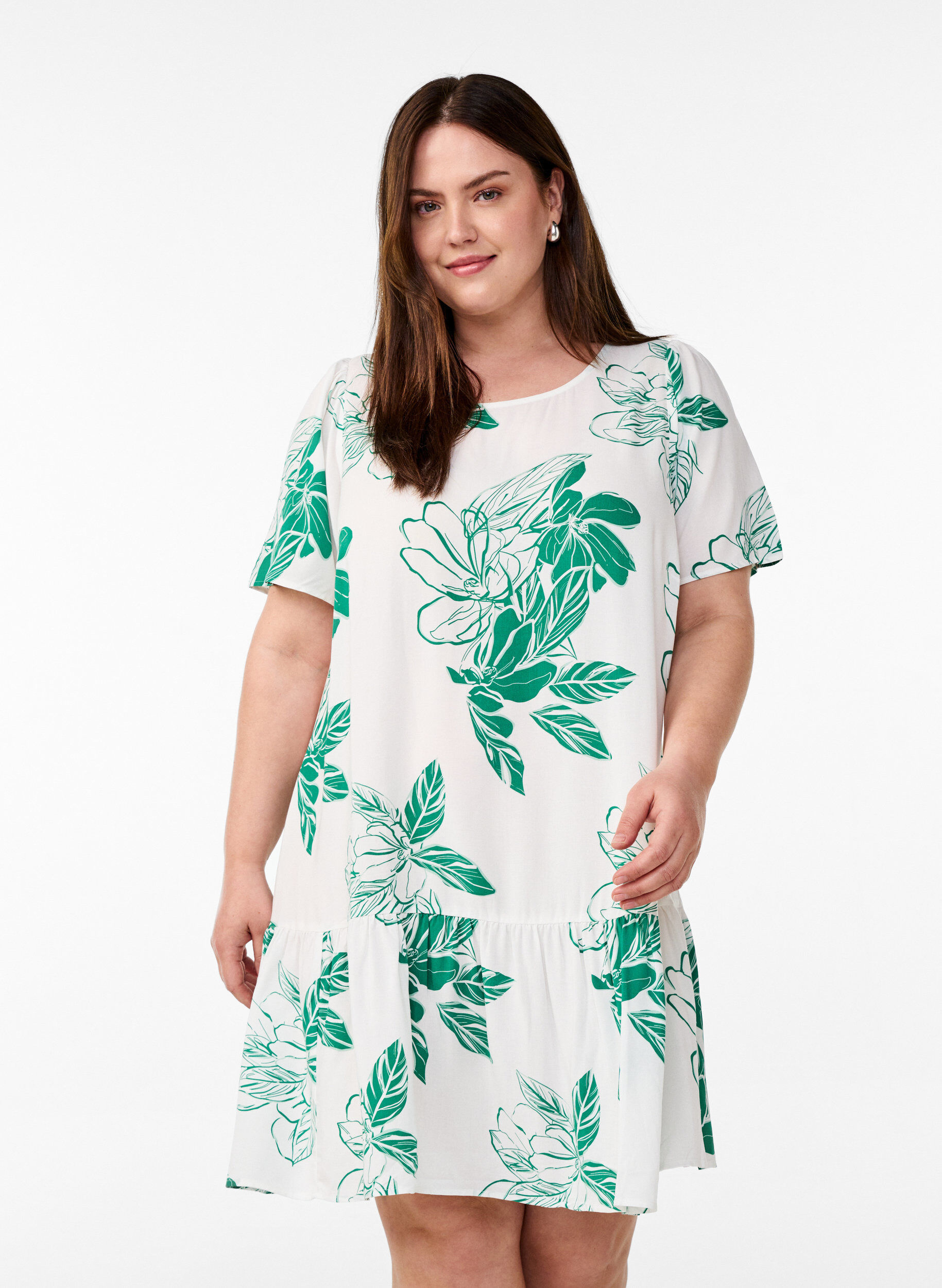 Kleid aus Viskose mit Schnittlinie, Gr&uuml;n, Model