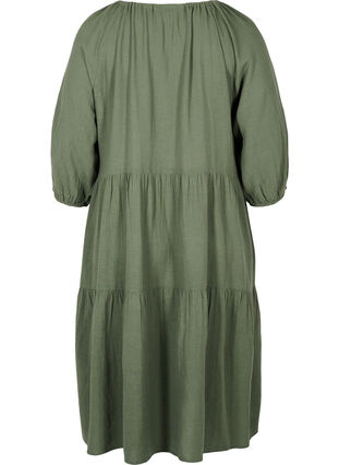 Baumwoll-Kleid mit 3/4 Ärmeln und Binde-Detail, Thyme, Packshot image number 1