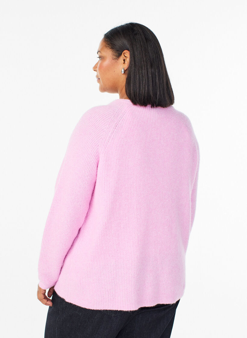 Strickbluse mit V-Ausschnitt und Raglan&auml;rmeln, Pink, Model image number 2