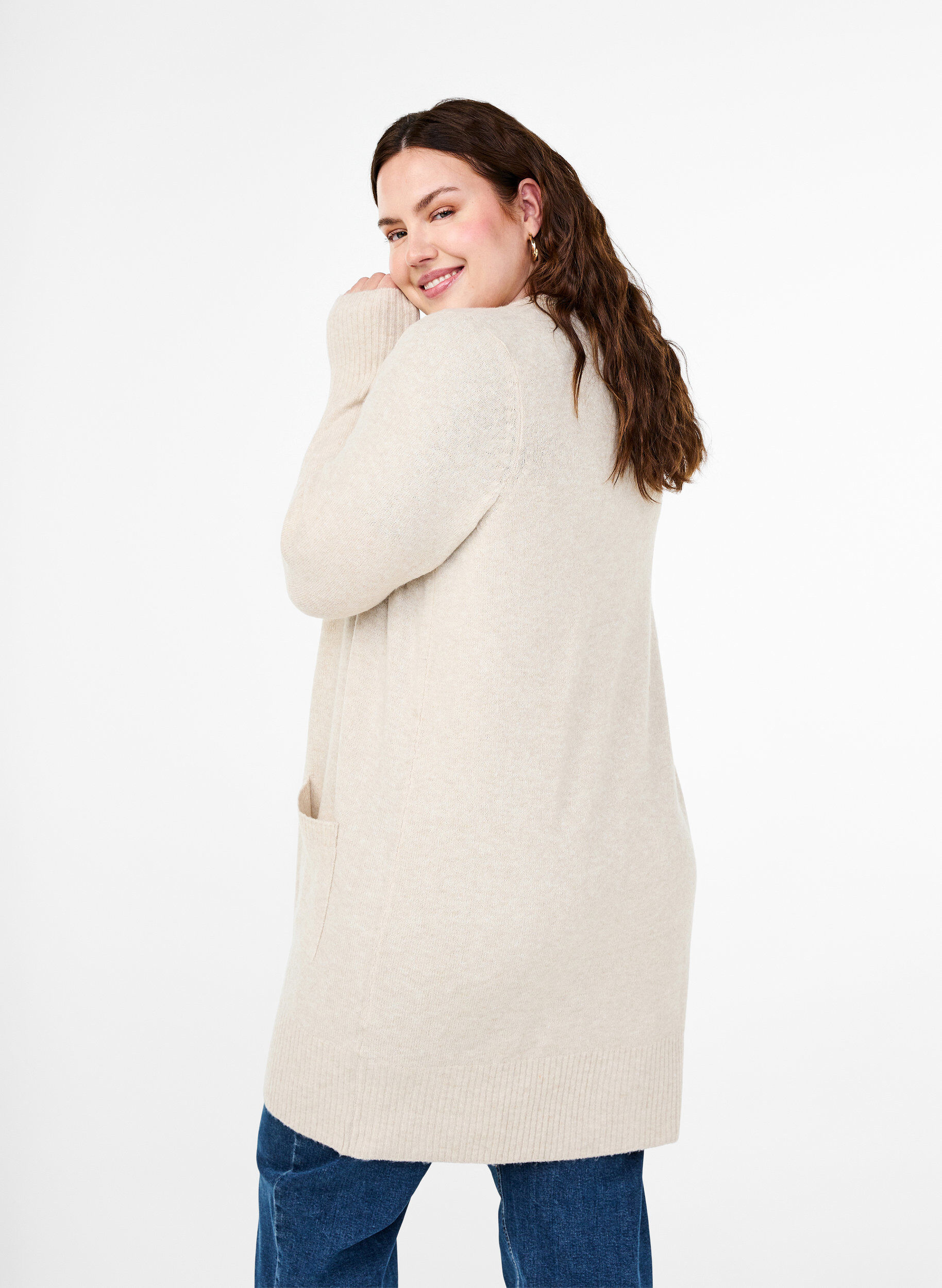 ZizziStrickjacke mit Rippenstrick und Taschen, Beige, Model image number 2