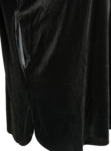Langärmliges Velourskleid mit V-Ausschnitt, Black, Packshot image number 3