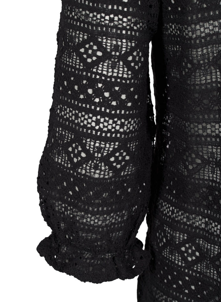 Bluse mit Lochmuster und 3/4-Ärmeln, Schwarz, Packshot image number 3