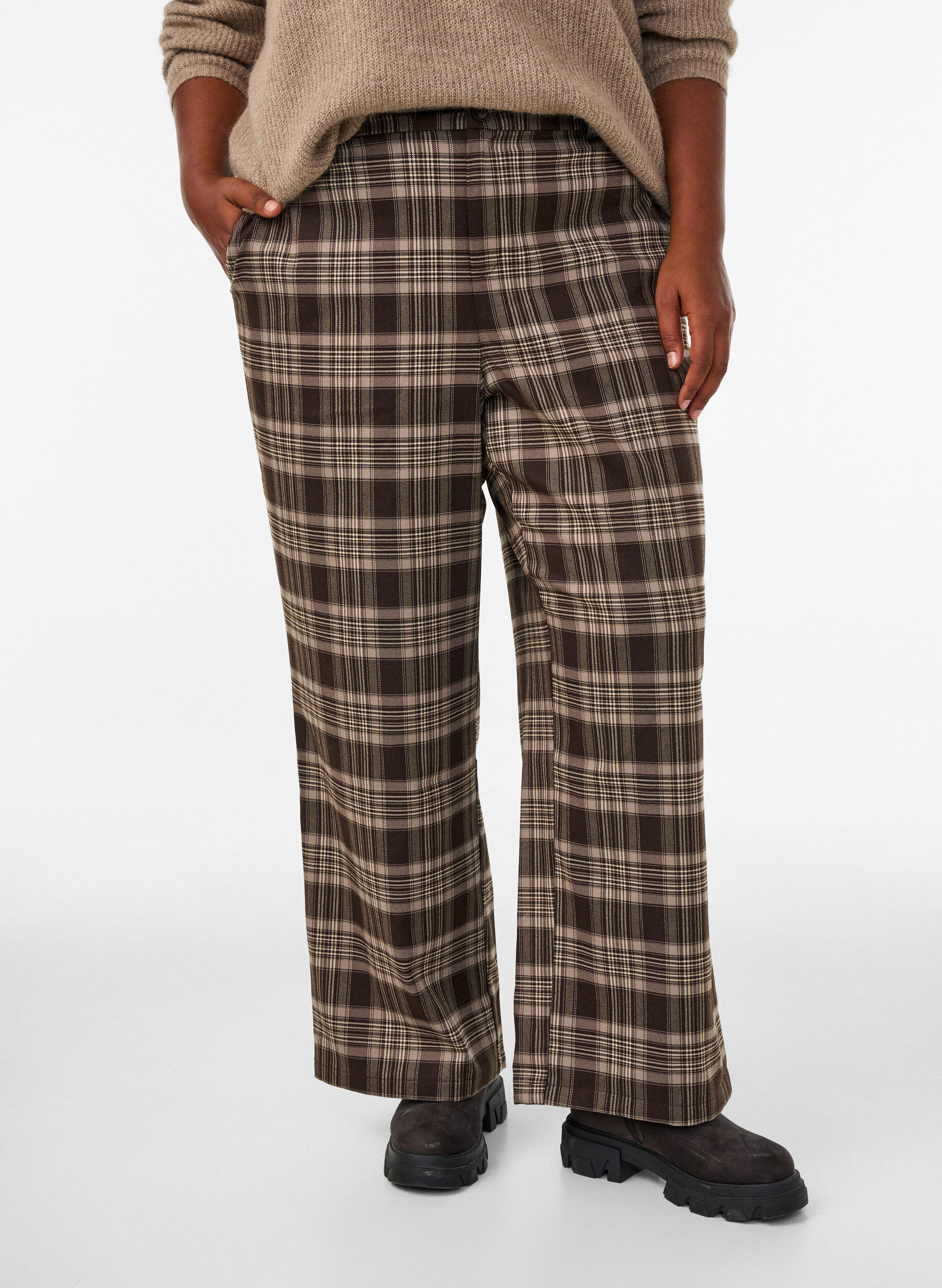 ZizziKarierte Hose mit weitem Bein, Braun, Model image number 2