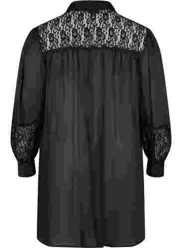 Langes Kleid mit Spitzendetails, Black, Packshot image number 1