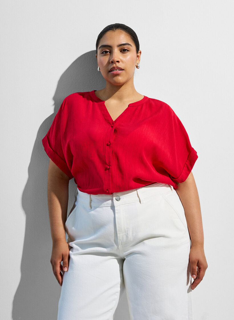 Bluse aus Viskose mit Kn&ouml;pfen und Struktur, Rot, Image image number 0