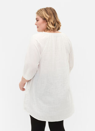 Tunika mit 3/4-Ärmeln aus Baumwolle, Bright White, Model image number 1