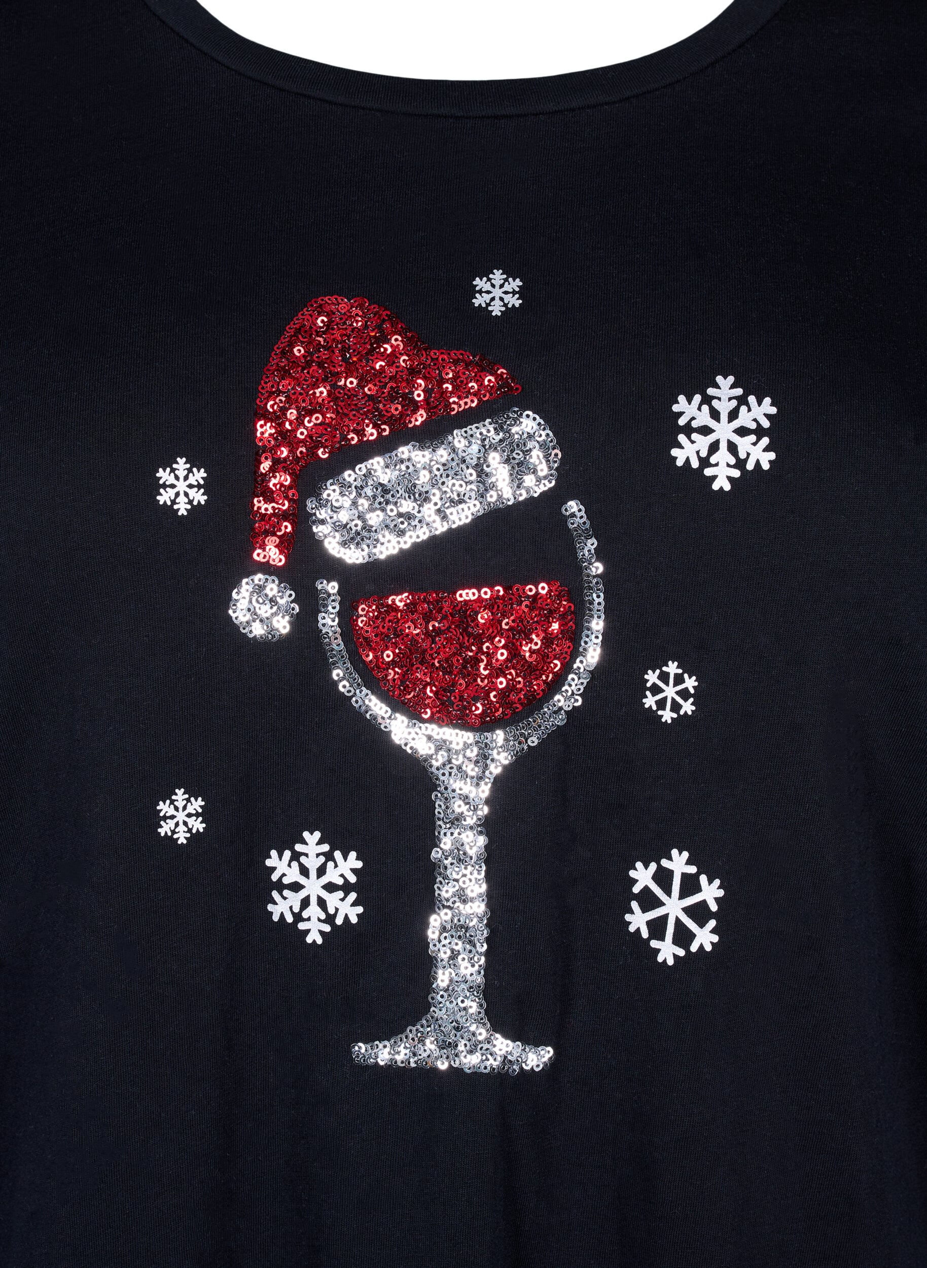 Zizzi Weihnachtliche T-Shirts aus 100% Baumwolle, Black w. Wine, Packshot image number 2