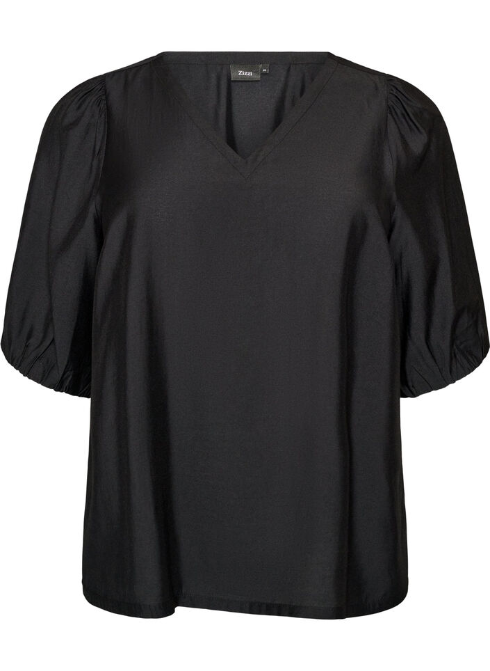 Bluse aus Viskose mit V-Ausschnitt, Schwarz, Packshot image number 0