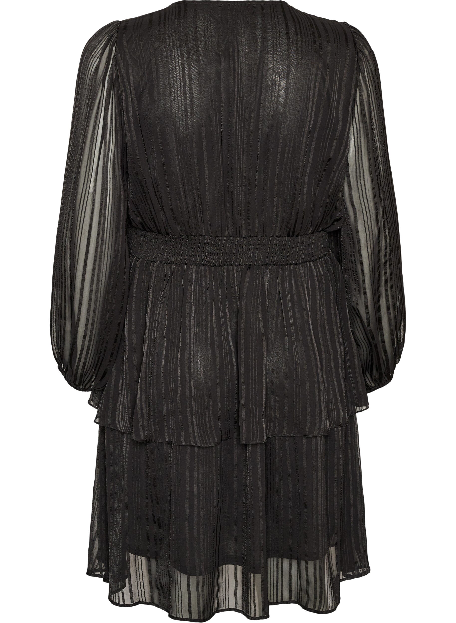 ZizziKnielanges Kleid mit transparenten Streifen und Wickeleffekt, Schwarz, Packshot image number 1