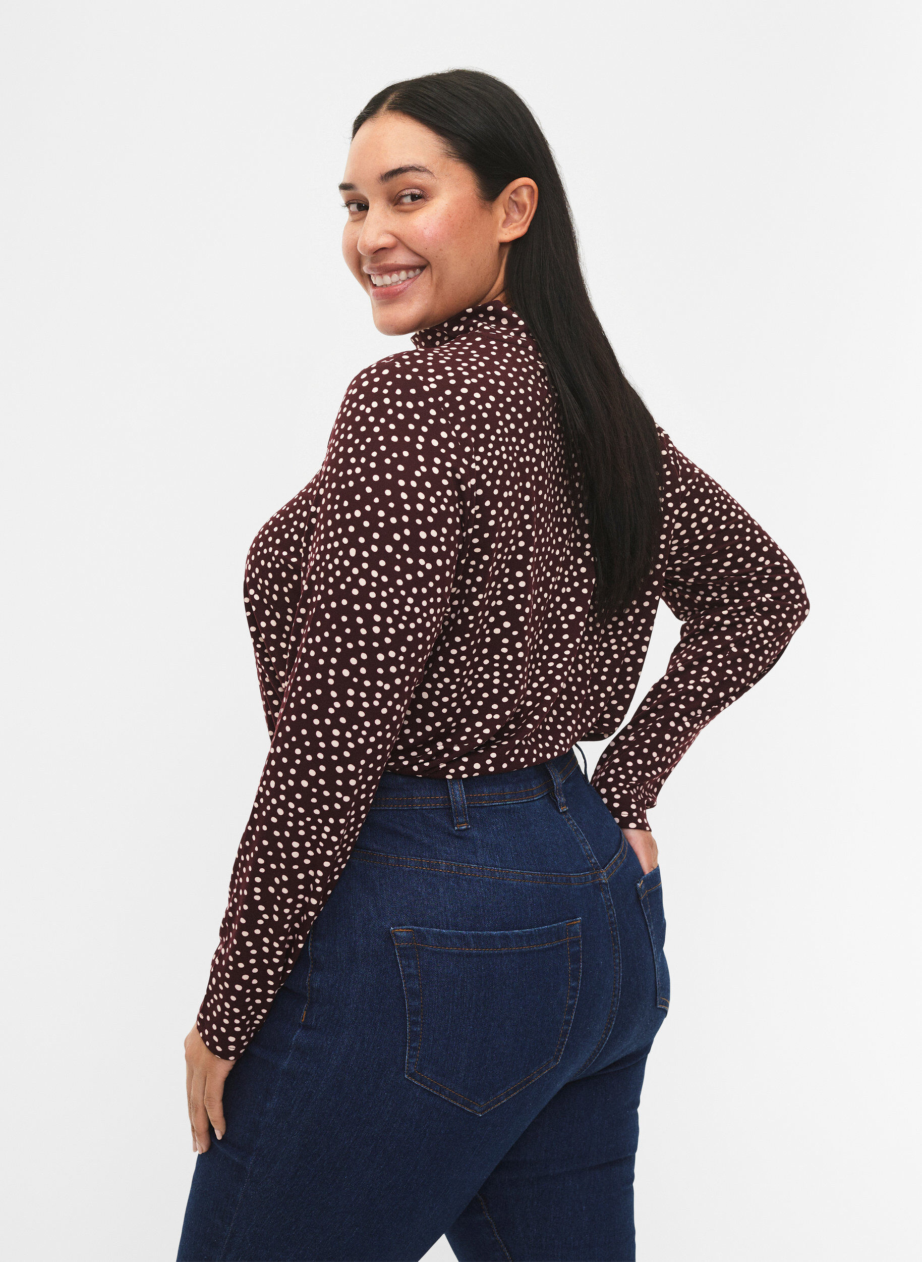 Zizzi FLASH - Lang&auml;rmelige Bluse mit Rollkragen, Dunkles Bordeaux, Model image number 2