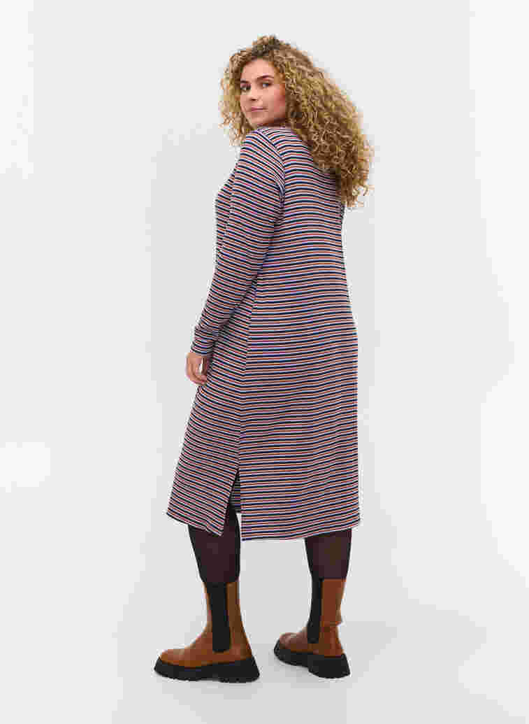 Gestreiftes Kleid mit Schlitz, Mahogany/Navy Stripe, Model image number 1