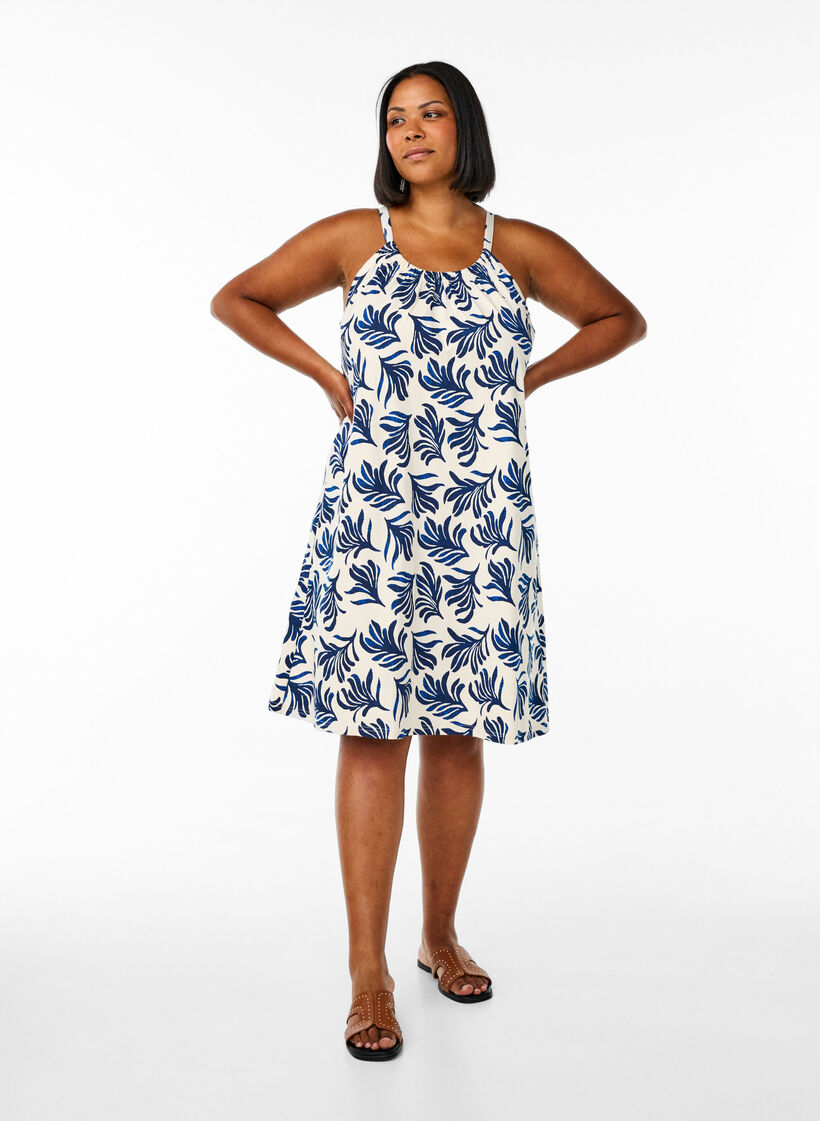 Midi-Trägerkleid aus Bio-Baumwolle, Weiß, Model image number 1