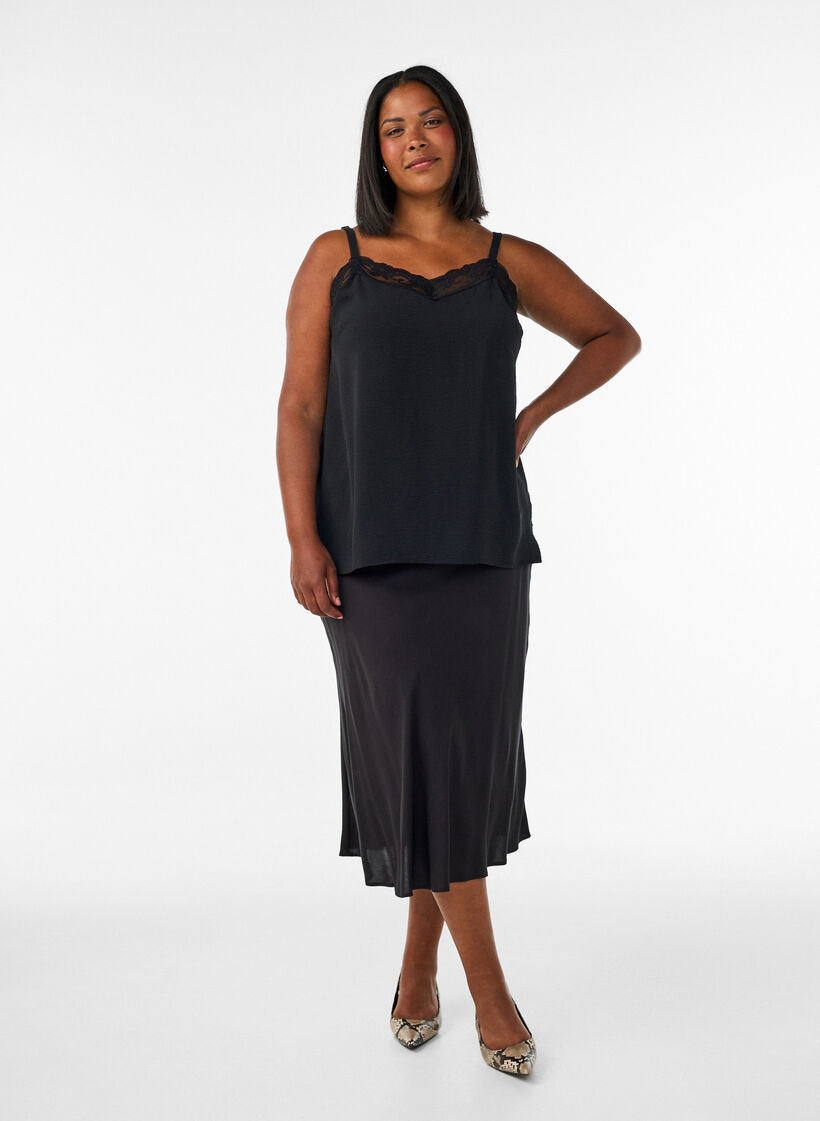 Viskoserock mit elastischem Bund, Schwarz, Model image number 1