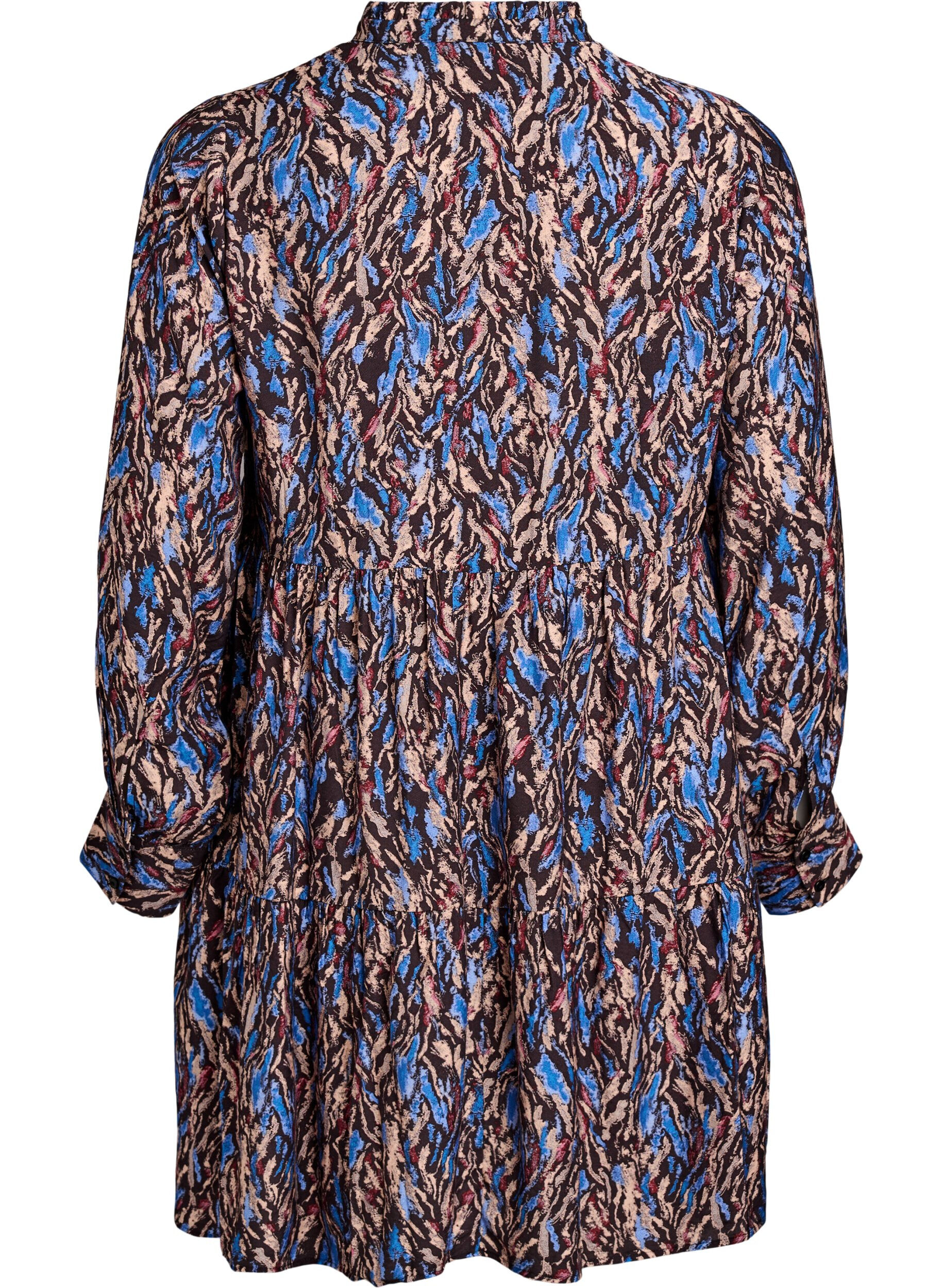 Zizzi A-Linien-Kleid mit R&uuml;schenkragen, Blau, Packshot image number 1