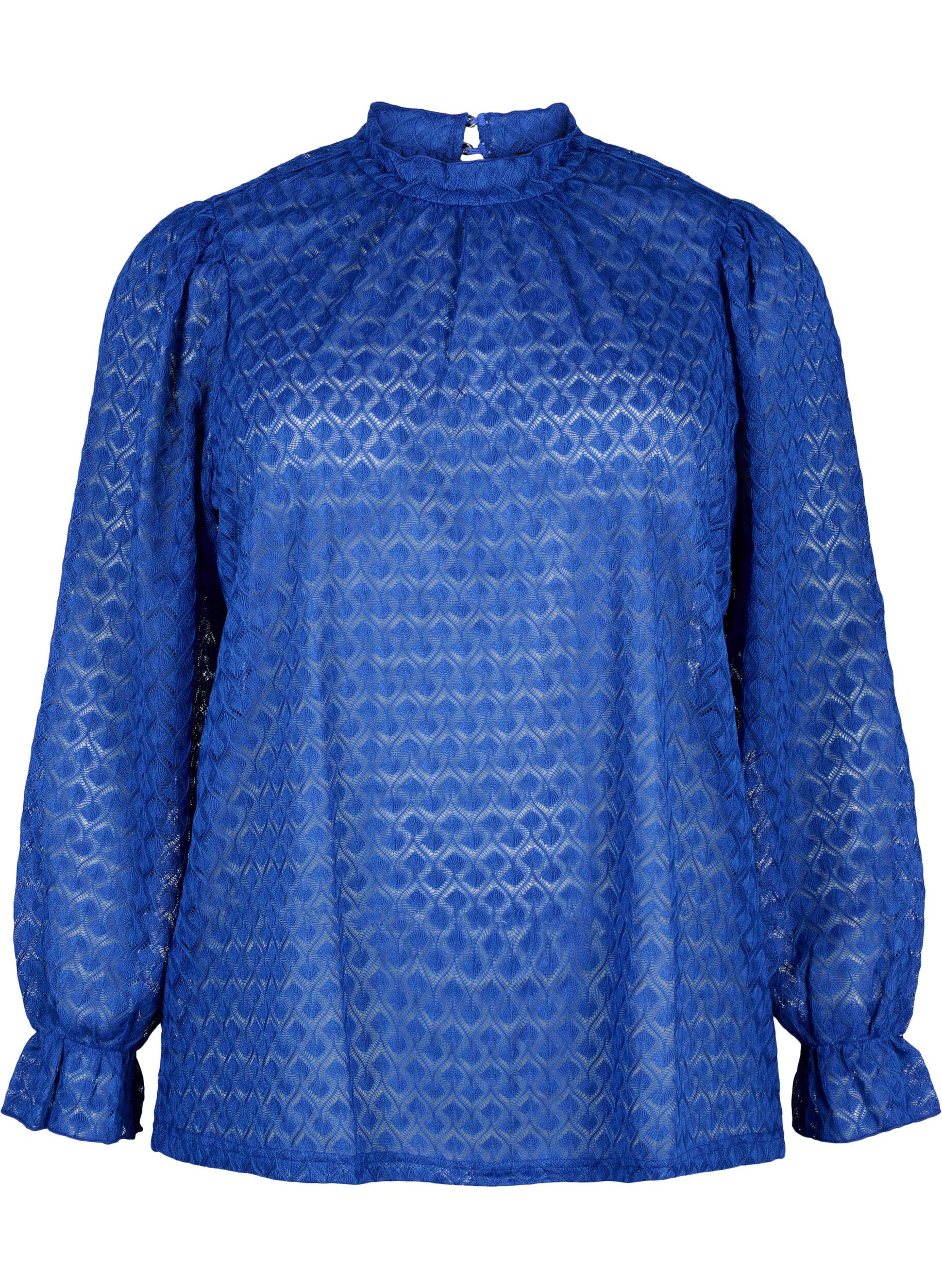 Zizzi Lang&auml;rmelige Bluse mit gemusterter Textur, Deep Ultramarine, Packshot image number 0