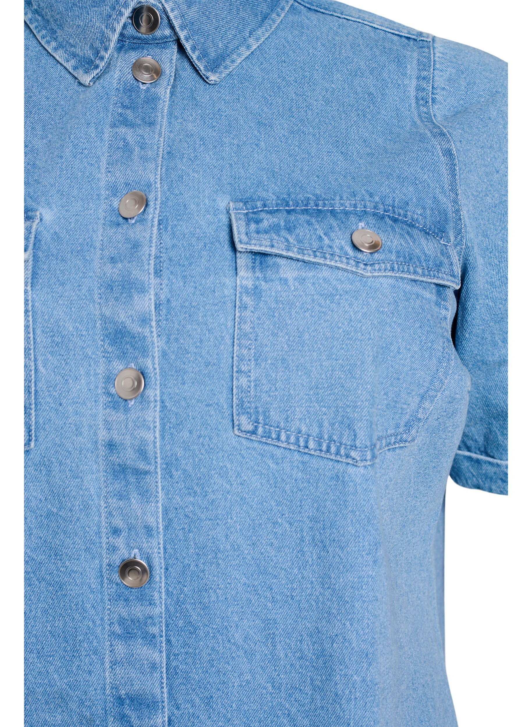 Zizzi Denimkleid mit kurzen &Auml;rmeln und Kn&ouml;pfen, Blau, Packshot image number 2