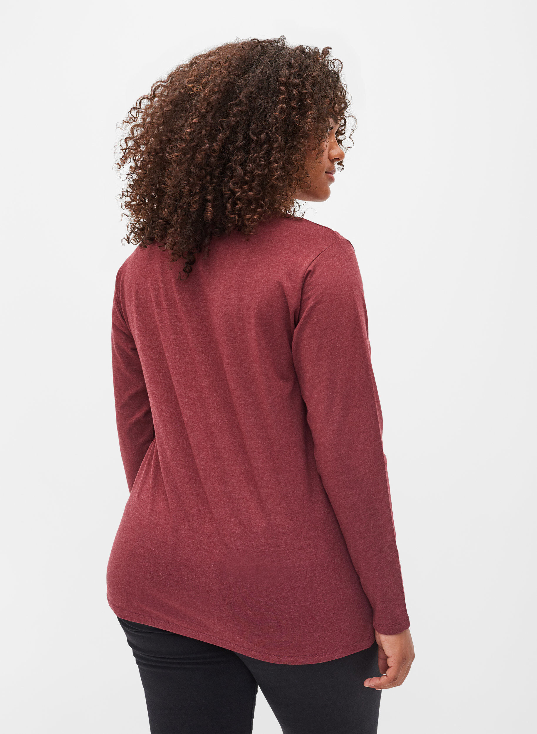 Zizzi Basic Bluse mit langen &Auml;rmeln, Cabernet Melange, Model image number 1