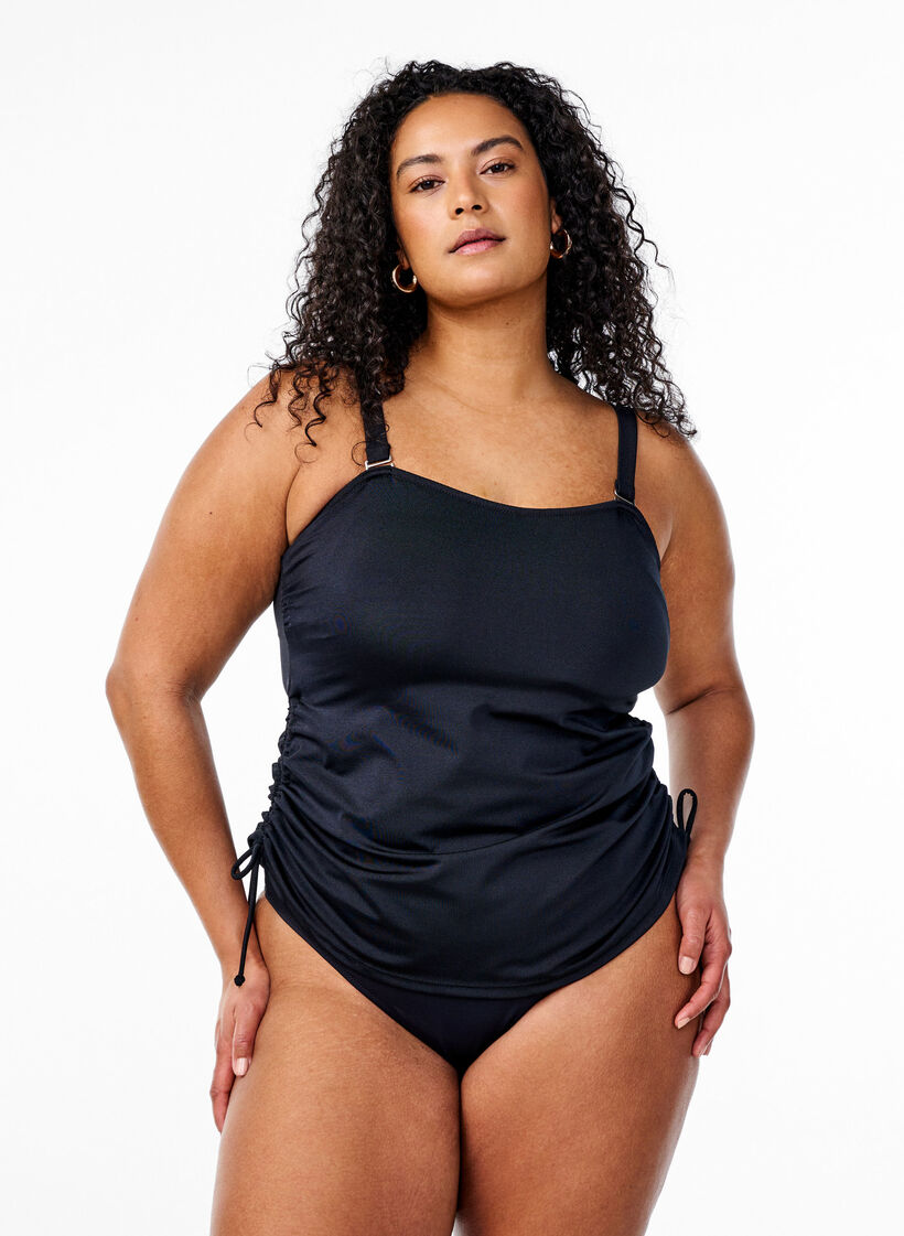 Tankini mit herausnehmbaren Cups und verstellbaren Seiten, Schwarz, Model image number 0