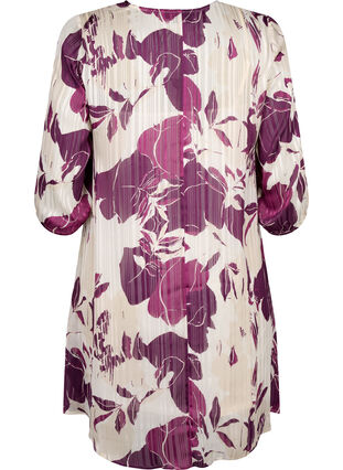 Bedrucktes Kleid mit V-Ausschnitt und 3/4-Ärmeln, D.Purple Graphic AOP, Packshot image number 1