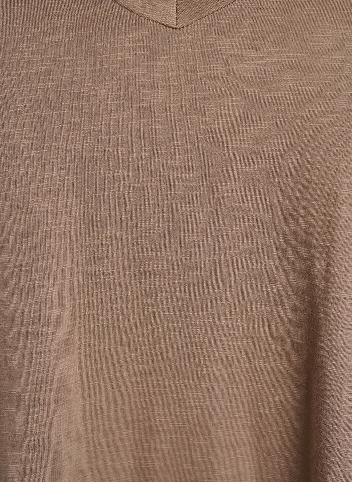 Kurz&auml;rmeliges Basic T-Shirt mit V-Ausschnitt, Braun, Packshot image number 2