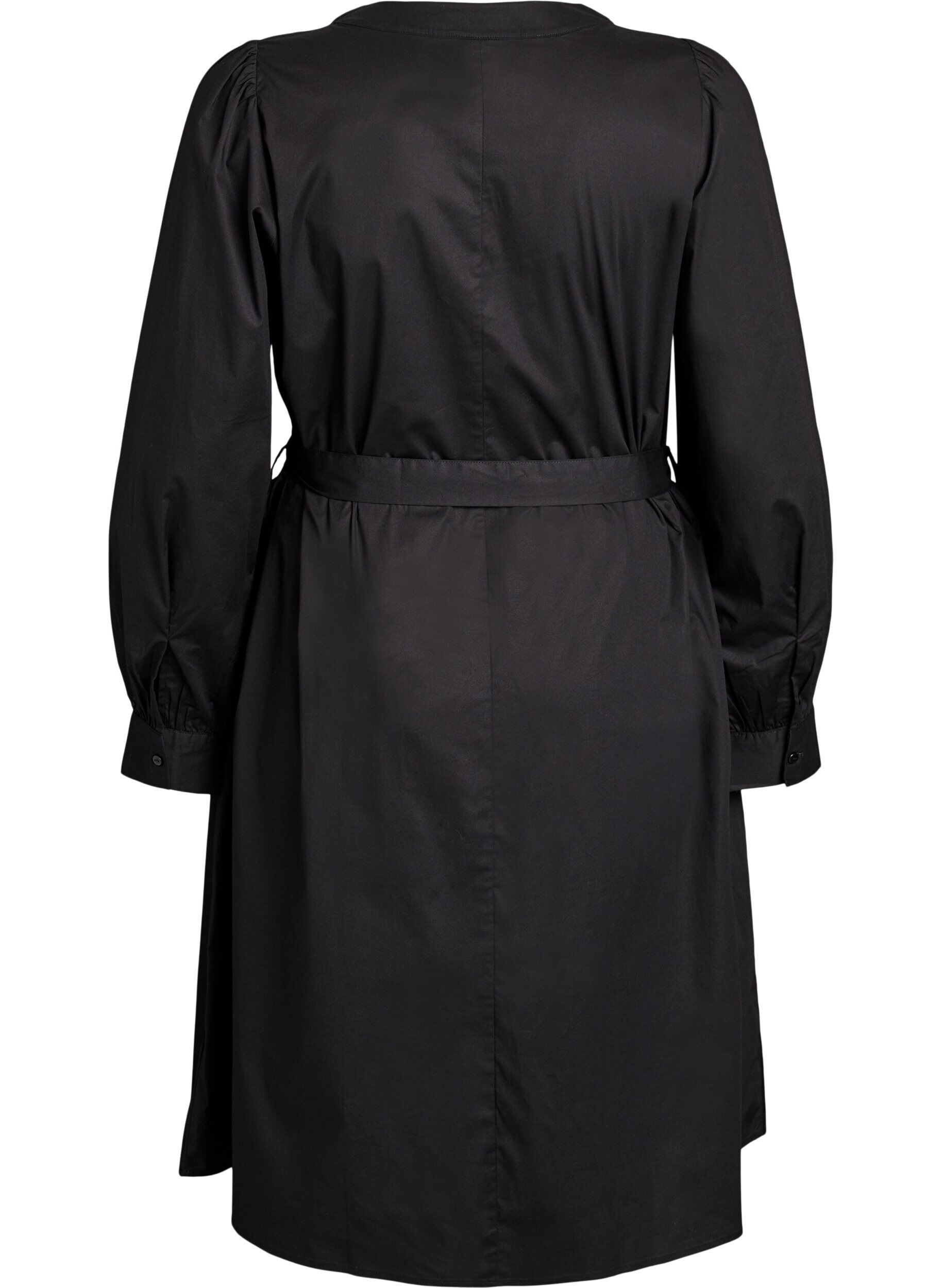 Zizzi Kleid aus Bio-Baumwolle mit Bindeg&uuml;rtel, Schwarz, Packshot image number 1