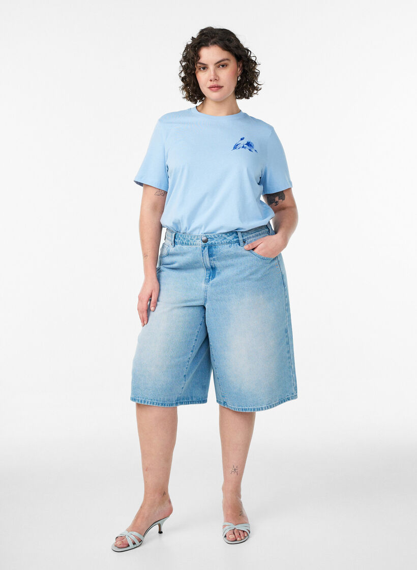 T-shirt aus Baumwolle mit Print, Blau, Model image number 1