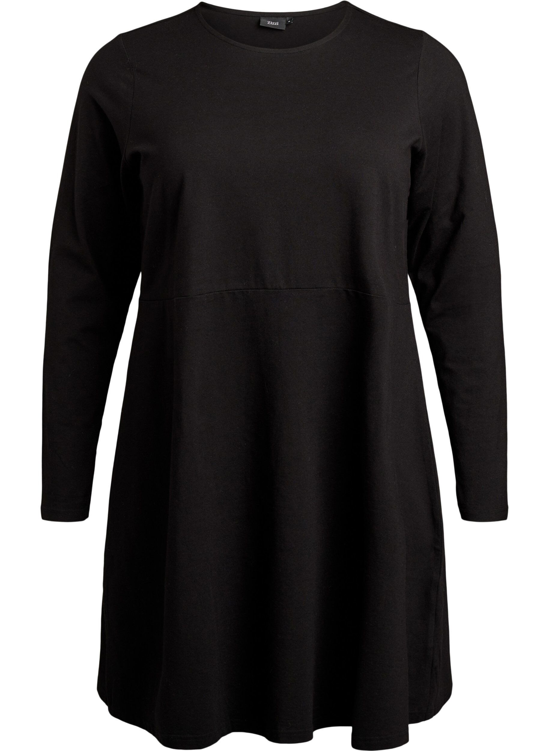 Zizzi Kurzes A-Linien-Kleid mit langen &Auml;rmeln, Black, Packshot image number 0