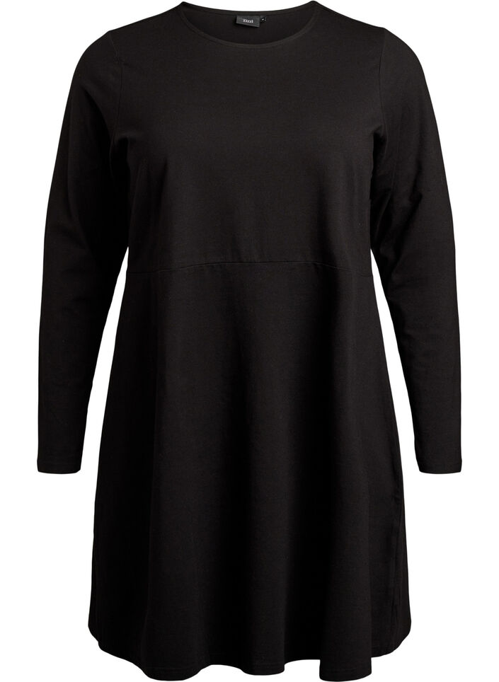 Kurzes A-Linien-Kleid mit langen Ärmeln, Black, Packshot image number 0