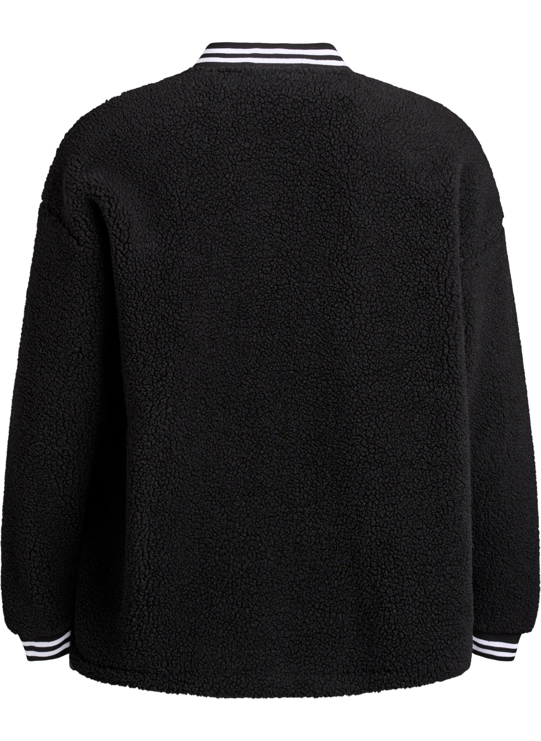 Zizzi Jacke aus Teddyfleece mit Streifendetails, Schwarz, Packshot image number 1