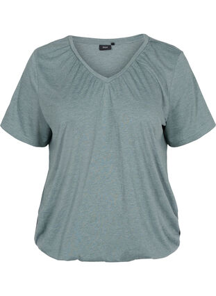 Meliertes T-Shirt mit elastischem Saum, Balsam Green Mél, Packshot image number 0