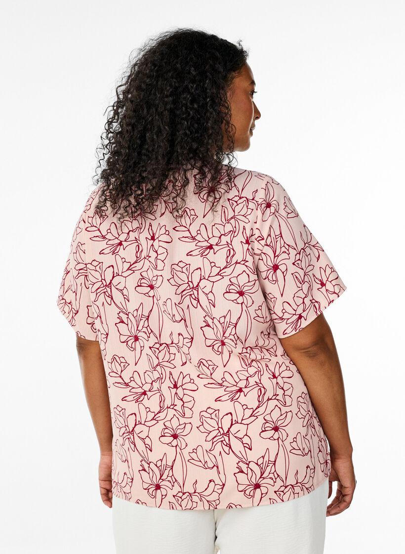 Kurzärmelige Bluse mit Rundhalsausschnitt, Rot, Model image number 2