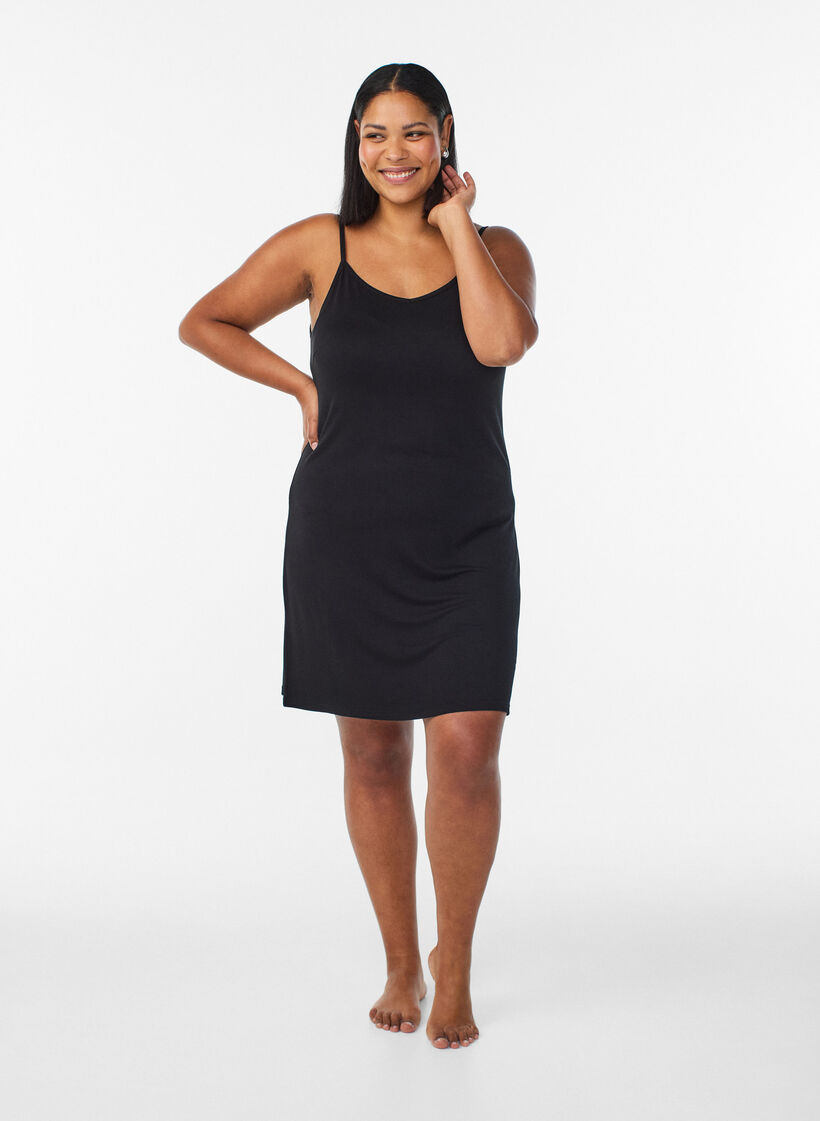 Einfarbiges Unterkleid aus Viskose, Schwarz, Model image number 1